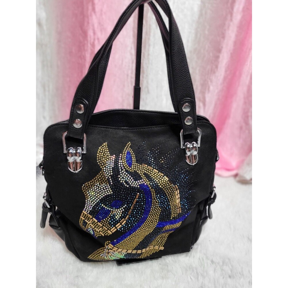Horse Head Western Rhinestone Covered Suede Handbag Purse